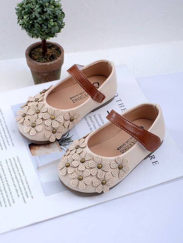 Girls Flower Hook And Loop Leather Loafers Shoes,Fashion Children Shoes Anti-Slip Soft Sole Moccasins, Spring/Autumn