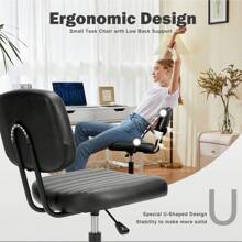 Sweetcrispy Small Armless Office Chair PU Leather Small Desk Chair Height Adjustable Stylish Vanity Chair With Wheels Computer Chair No Arms For Home Or Office - 黑色 - 查看 6