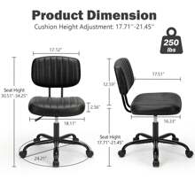 Sweetcrispy Small Armless Office Chair PU Leather Small Desk Chair Height Adjustable Stylish Vanity Chair With Wheels Computer Chair No Arms For Home Or Office - 黑色 - 查看 3