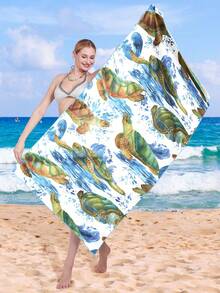 1片超大雙面印花抱枕毛巾,帶有海洋元素、龜和其他海洋生物圖案,不黏沙子、快速乾燥、輕便吸水,適合成年人、運動、健身、旅遊等 - 海龜 - 查看 2