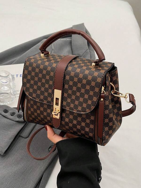Bolsa De Ombro Multicolorida De Material Pu De 1 Unidade Com Fivela De Metal, Vários Compartimentos, Elegante E Sofisticada Para Mulheres Usarem No Trabalho, Compras, Festas Ou Viagens