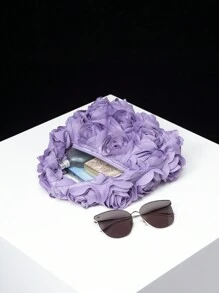 優雅的玫瑰花紋晚宴手袋,適用於婚禮/晚宴,甜美女士錢包,情人節女性禮物（隨機花紋） - 紫色 - 查看 7