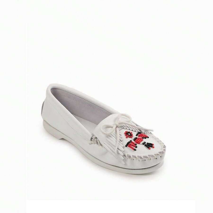 Minnetonka Women's Thunderbird Boat Sole Moccasin In White Smooth Leather - White Smooth Leather - View 1