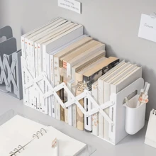 1 st. Enfärgad Sträckbar PP Bokhållare , Enkel & Kreativ Tjock Material Utdragbar Avdelare Skrivbord Bokhylla För Studenter - Vitt - Visa 1