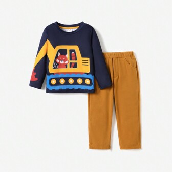 PatPat 2pcs Young Boys Cute Building Childlike Style Set