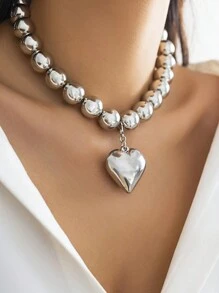 1 件簡約時尚龐克風格 Ccb 串珠項鍊套裝帶心形吊墜、鎖骨鏈項鍊適合女士日常穿著和派對裝扮 - 銀色 - 查看 12