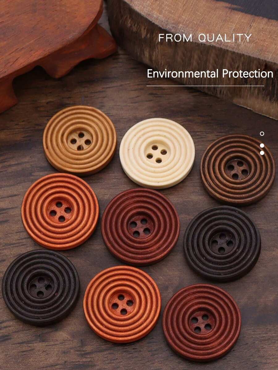 20pcs Wooden Buttons, Natural Material, Random Color, Suitable For Coat Sewing Accessories - Multicolor - View 1