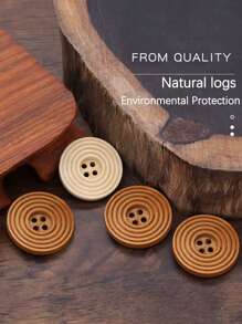 20pcs Wooden Buttons, Natural Material, Random Color, Suitable For Coat Sewing Accessories - Multicolor - View 2
