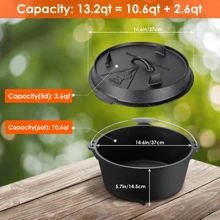 MAMIZO Dutch Oven Pot With Lid, 13.2 Quart Cast Iron Dutch Oven, With Lid Lifter Handle & Stand And Dual Function Lid Griddle For Home Cooking BBQ Baking - 13.2QT - Xem 5