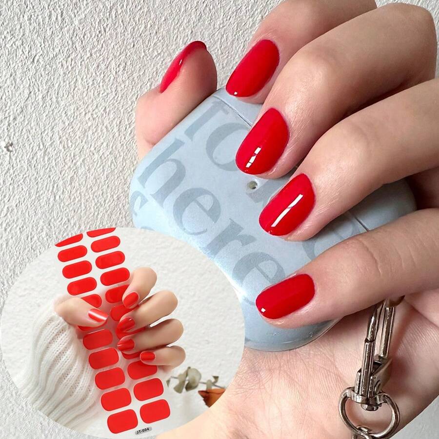 22 Stücke Semi-hard Gel Nagel Kit, Geeignet Für Uv Lampen, Schneidebeständigkeit, Lang Anhaltende Nagelstreifen, Komplett Bedeckende Nagellackstreifen, Salon Qualität Und Langlebigkeit, Einfach Anwendbar Und Abnehmbares Design, Mit Kunststickern Für Frauen/mädchen, Ideal Als Geschenk Für Festival Und Geliebte.