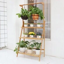 3 Tier Plant Stand Hanging Rack Bamboo Plant Ladder Foldable Flower Pots Organizer Plant Display Shelf Garden Shelves Storage Rack 70CM - Beige - View 3