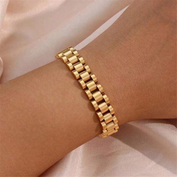 VKHK 1 Pieza Vintage Brazalete De Banda De Reloj Chapado En Oro De 18k De Acero Inoxidable, Adecuado Para Uso Diario De Mujeres