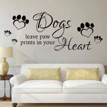 BRUP 英文'dogs Leave Paw Prints ..'和狗腳印藝術牆貼紙,適用於臥室客廳寵物房裝飾牆貼 - 彩色 - 查看 1