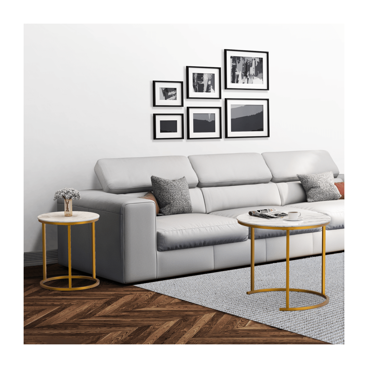 Moderner Runder Couchtisch Aus Marmor, 2er-Set Für Wohnzimmer Und Heimbüros