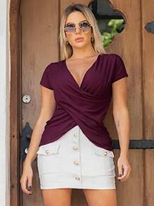Women Blouses - Burgundy - View 1