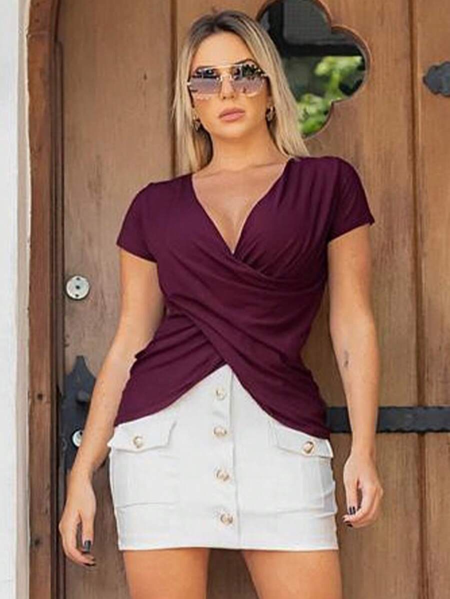 Women Blouses - Burgundy - View 1