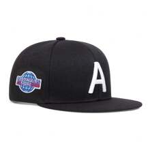 1 件裝中性兒童戶外可調式嘻哈帽,搭配地球刺繡和字母細節,適合春秋旅行 - 彩色 - 查看 13