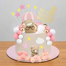 35pcs Bear Cake Toppers Mini Hot Air Balloon Bear Cake Decorations Gold White Pearl Ball Cake Toppers For  Birthday Party Decorations - Pink - View 5