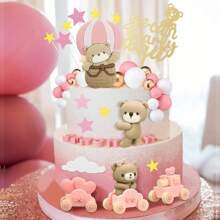 35pcs Bear Cake Toppers Mini Hot Air Balloon Bear Cake Decorations Gold White Pearl Ball Cake Toppers For  Birthday Party Decorations - Pink - View 6