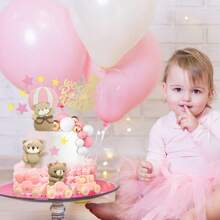 35pcs Bear Cake Toppers Mini Hot Air Balloon Bear Cake Decorations Gold White Pearl Ball Cake Toppers For  Birthday Party Decorations - Pink - View 7