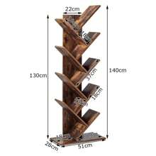 Tree-Shaped Bookcase, Standing Shelf With 8 Levels, Room Divider Shelf Made Of Wood, Storage Shelf CD DVD Shelf For Living Room, Office, 51 X 28 X 140cm - Brown - View 3