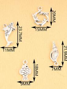 50入組隨機混合的貝殼/海螺/海龜/魚/海馬/象-海洋/陸地動物的鋅合金吊墜，適用於手工DIY手鍊、耳環、項鍊和夏季沙灘珠寶製作 - 復古銀色 - 查看 6