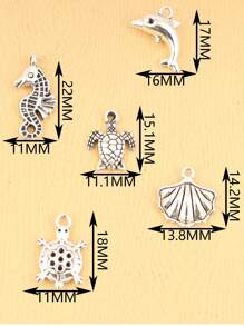 50入組隨機混合的貝殼/海螺/海龜/魚/海馬/象-海洋/陸地動物的鋅合金吊墜，適用於手工DIY手鍊、耳環、項鍊和夏季沙灘珠寶製作 - 復古銀色 - 查看 7