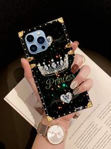 1pc Crown & Starry Heart Flat Pattern Rectangle Shockproof Phone Case, Compatible With Samsung Galaxy S26 Ultra/S26/S26 Plus, 17 Pro Max/17 Air/16 Pro Max, 15 Pro Max/15/14 Plus/14PM/14/13/12/11/XR, Galaxy S25 FE/A17/A07/A57 5G/A37 5G/, Y36, Smart8, Ideal Gift For Valentine's Day, Holidays - Black - View 6