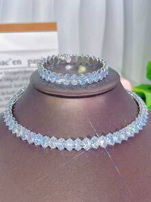 2 件套時尚奢華新娘婚禮珠寶套裝閃亮橢圓形 Aaa Cz 石黃金顏色可調節開口圓形頸鍊項鍊女式 - 可調節 - 查看 13