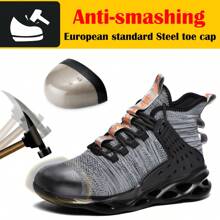 男女款钢头鞋轻便钢头运动鞋中帮坚不可摧工作靴建筑鞋 - 灰色 - 查看 2