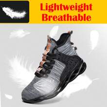 男女款钢头鞋轻便钢头运动鞋中帮坚不可摧工作靴建筑鞋 - 灰色 - 查看 4