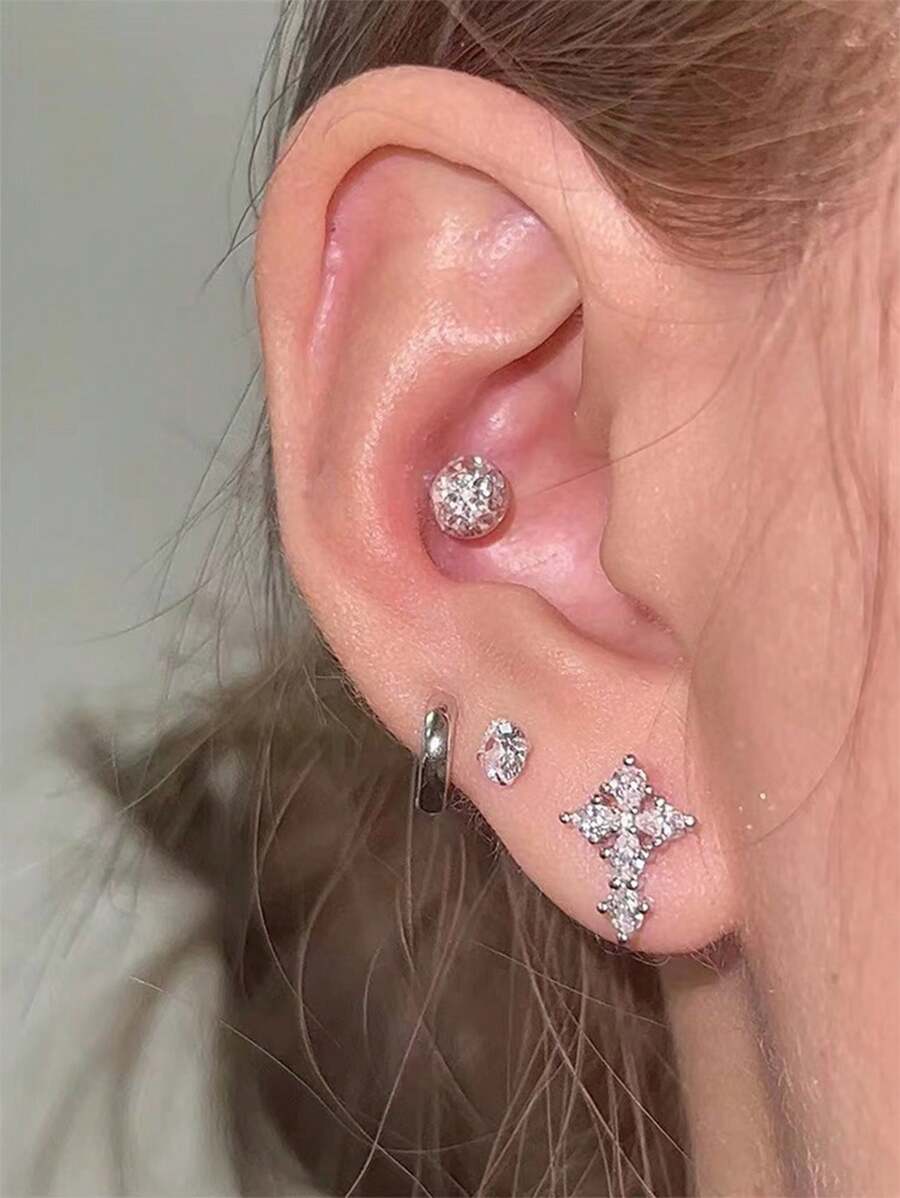 1 Miếng Đúng mốt Thép không gỉ Thiết kế chéo Zirconia Đinh tán tai Hoàn hảo Đối với Của phụ nữ Thanh lịch Buổi tiệc Hoa tai Hoặc Lễ cưới Đồ trang sức - đi qua - Xem 1
