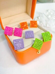 1 par Pendientes negro con diamante de imitación geométrico en forma de diamante simple adecuado para uso diario , regalo festivo - Negro - Ver 2