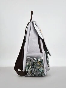 1pc Handmade Woven Tassel Decor Large Capacity Printed Canvas Style Lightweight Backpack Suitable For Women Outdoor And Daily Wear - Light Grey - View 4