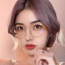 1 件女士无妆感小圆框眼镜，玫瑰金，修饰脸型，金属 - 乾枯玫瑰色 - 查看 1