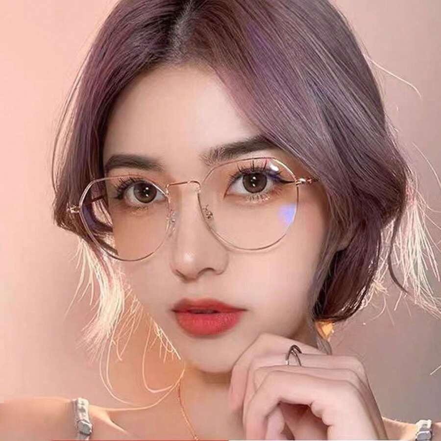 1 件女士无妆感小圆框眼镜，玫瑰金，修饰脸型，金属 - 乾枯玫瑰色 - 查看 1