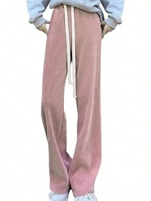 1 Piece Pans Pants Oversize Elephant Leg High Waist Elastic Woman - Pink - View 3