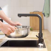 CECIPA  Kitchen Tap Pull-Out Kitchen Mixer Tap With 2 Spray Types Sink Mixer Tap 360° Swivel Mixer Tap Kitchen - 黑色 - 查看 4