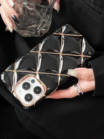Iphone 16 镀金菱形图案 Iphone 15 手机壳兼容 Apple 14/13promax 软壳，12 纯色，11 高端粉色，全新白色或黑色选择，时尚女性魅力
