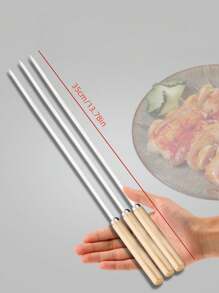 20pcs/Pack Stainless Steel Bbq Skewers With Wooden Handle, Outdoor Grill Tools Set - Silver - View 2