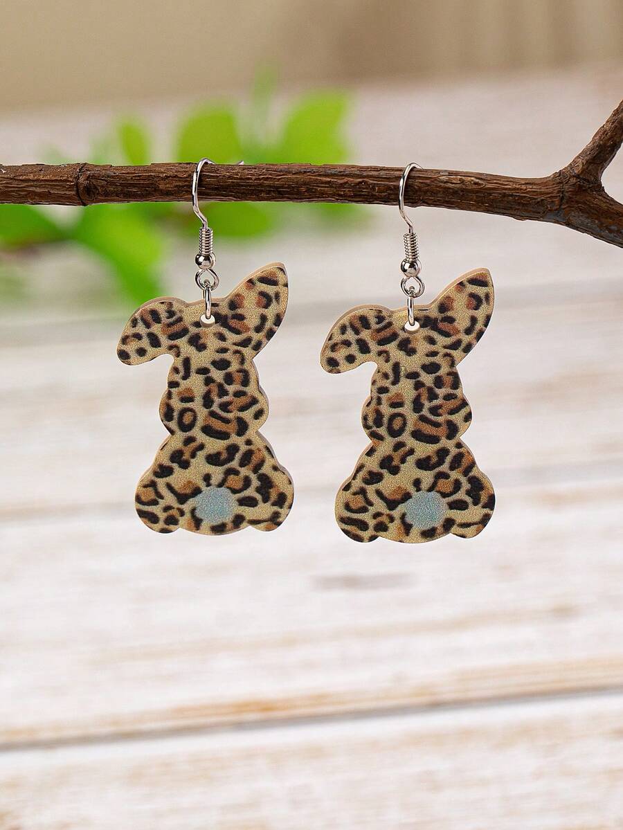 1 đôi lễ Phục sinh In hoa Báo Hình con thỏ Hoa tai - Nhiều màu - Xem 1