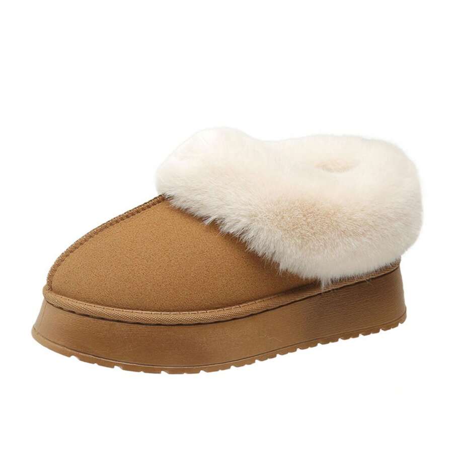 Women's Suede Shearling Ankle Moccasin Bootie Slippers Indoor Warm Snow Boots - 棕色 - 查看 1