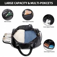 Puffer Tote Bag Puffy Duffel For Women, Travel Duffel Bag With Shoes Compartment Puffy Gym Bag Quited Overnight Weekender Bag - Black - View 4