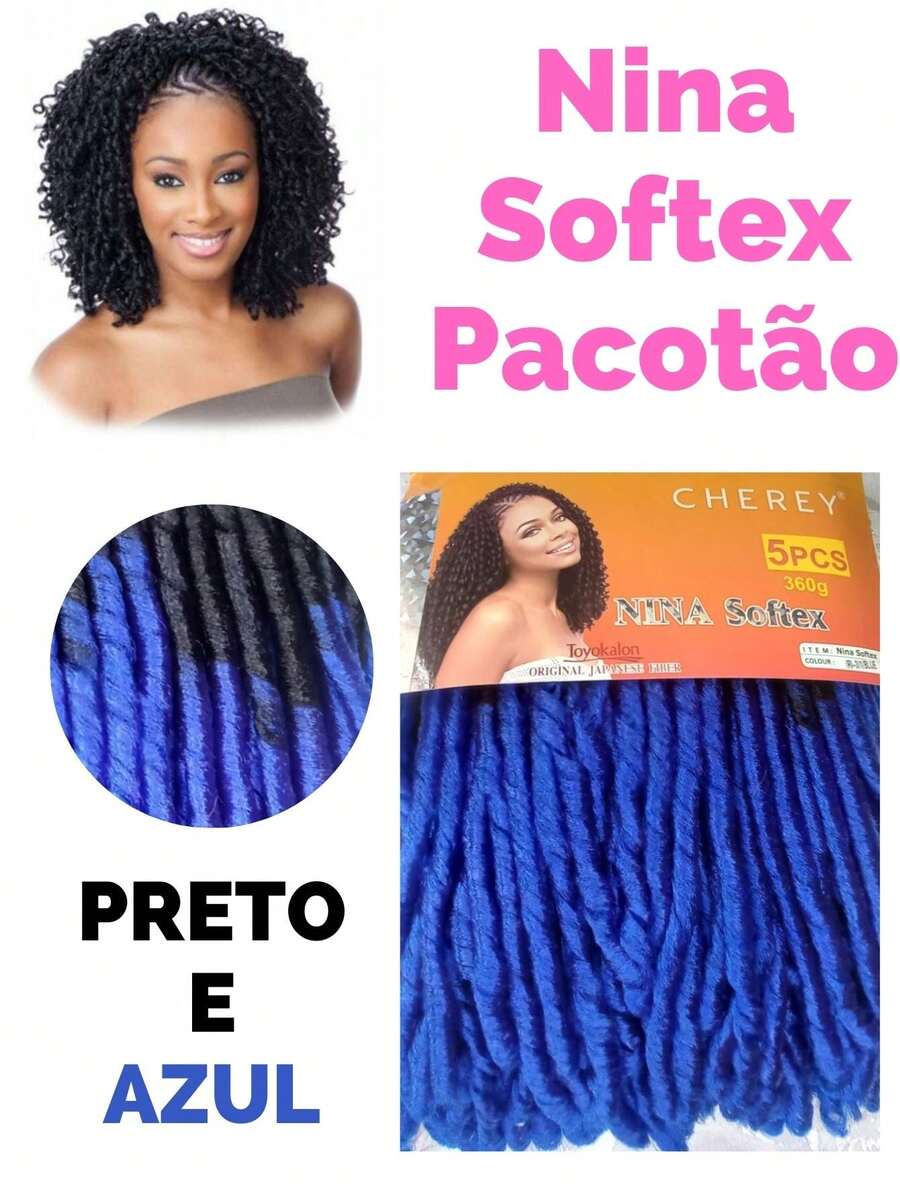 Cabelo Nina Softex Pacotão 360g Para Crochet Braid - Azul - Visão 1