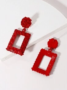 1雙復古風格合金紋理質感幾何方形噴霧塗料和電鍍耳環適合女士,日常穿著 - 紅色 - 查看 2