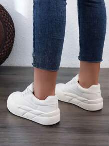 Scarpe Da Tennis Casual Da Donna Bianche, Scarpe Sportive Con Cinghia Sottile, Suole Spesse Per Attività All'aperto, Scarpe Con Tacco Piatto Alla Moda E Versatili Per Primavera, Estate E Autunno Del 2024 - Beige - Visualizzare 5