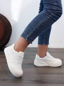 Scarpe Da Tennis Casual Da Donna Bianche, Scarpe Sportive Con Cinghia Sottile, Suole Spesse Per Attività All'aperto, Scarpe Con Tacco Piatto Alla Moda E Versatili Per Primavera, Estate E Autunno Del 2024 - Beige - Visualizzare 3