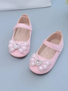 女童公主鞋 全季嬰兒駕駛樂福鞋 學生軟底走路鞋 時尚可愛風格水鑽小鞋 - 粉色 - 查看 2