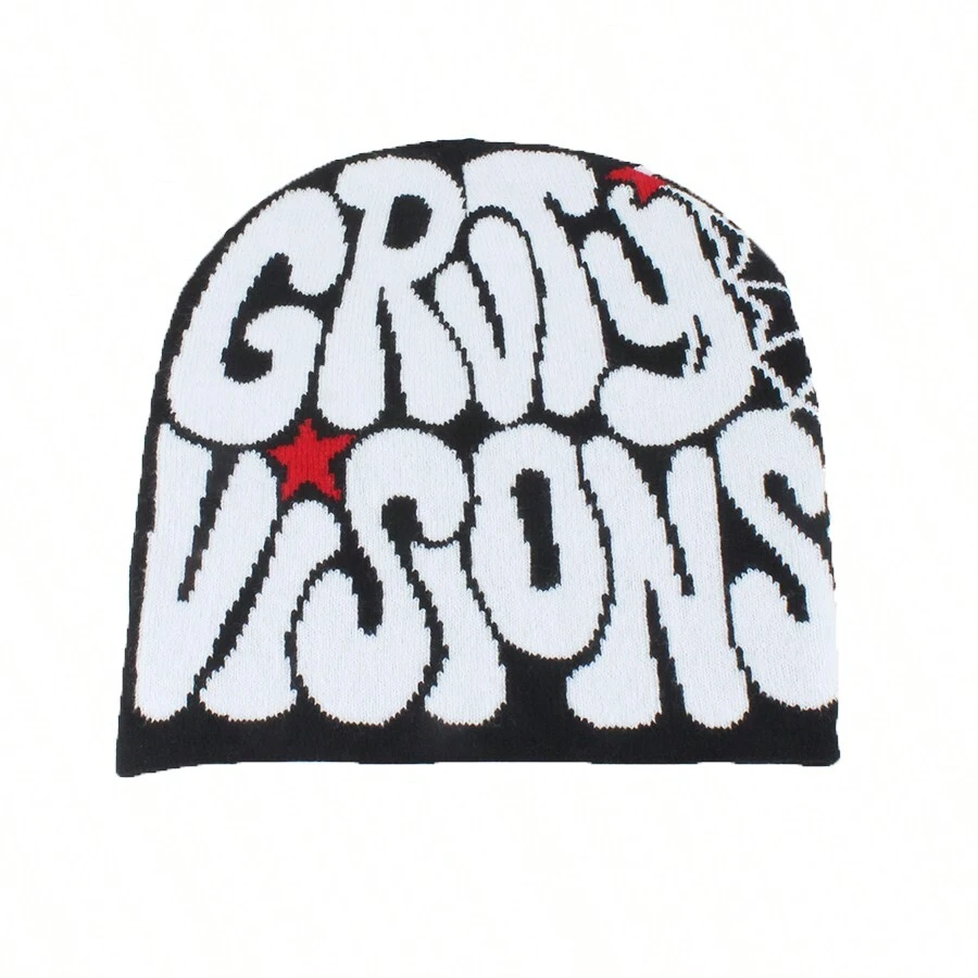 Mùa Thu Đông Co Giãn Nón Len Nam Nữ Thời Trang Đường Phố Nón Hip Hop Thêu Chữ Bò Nón, Trường Học - Đen và trắng - Xem 1