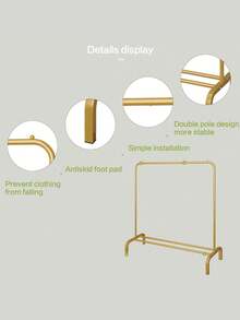 Metal Clothes Rail 110 CM Clothing Rack Rail Coat Rail With Bottom Rack For Clothes, Coats, Skirts, Shirts, Sweaters - Gold - View 7